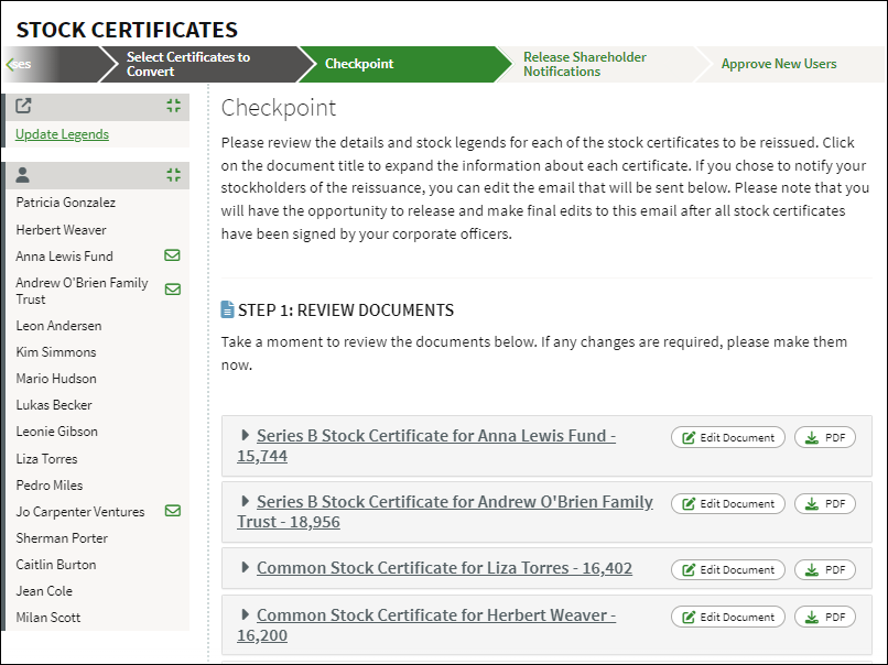 Reissue Existing Stock Certificates – Support Center